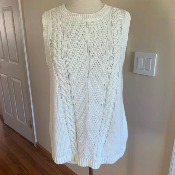 CHELSEA & THEODORE Large off white Ivory Knit Sweater Vest - Picture 6 of 12